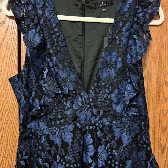 NWT Lulus Navy Blue Floral Molinetto Dress Size Large, Prom Dress, Wedding Guest - Picture 7 of 11